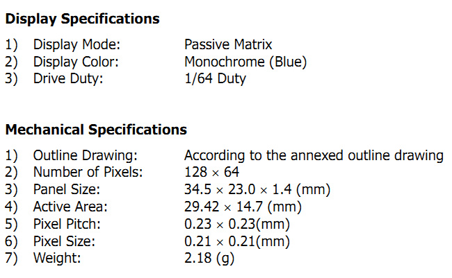 1.3 Inch OLED with 128X64 Resolution Blue Color
